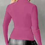 Long Sleeve Button Down Shirt Collar Neck Ruched Fitted Top