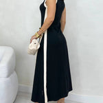 Colorblock Spliced Deep V-Neck Sleeveless Slit Front Dress Casual Loose Fit A Line Dress