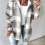 Plaid Pattern Long Sleeve Shacket Button Down Fleece Lined Hooded Jackets Warm Coat