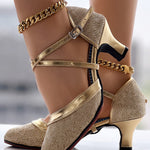 Glitter Cross Strap Buckled Latin Dance Pumps