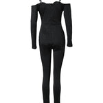Glitter Cold Shoulder Adjustable Spaghetti Straps Lace Spliced Overalls Slim Fit Zipper Back Corset Jumpsuit