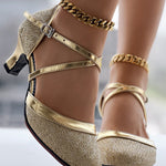 Glitter Cross Strap Buckled Latin Dance Pumps