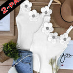 2 Pack Solid 3D Flower Tank Top Asymmetrical Neck Sleeveless Casual Ribbed Knit Camisole