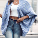 Colorful Waffle Knit Open Front Coat Batwing Long Sleeve Cardigan