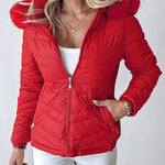 Zipper Pocket Design Shirred Fuzzy Trim Fleece Lined Hooded Puffer Jacket
