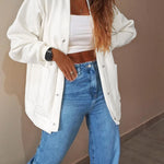 Women's Casual Loose Cardigan V Neck Snap Button Down Jacket Drop Shoulder Coat with Pockets