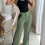 2 Piece Contrast Binding Sleeveless Slim Fit Tank Top and Striped Pants Sets Tracksuits Match Sets
