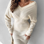 V-Neck Hollow Out Long Sleeve Knit Dress