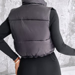Stand Collar Zip Up Lightweight Cropped Puffer Vest Sleeveless Drawstring Hem Padded Coat