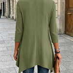 Women's Ribbed Asymmetrical Hem Top Crewneck Three Quarters Sleeve A-Line Casual Top