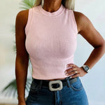 Rhinestone Decor O-neck Sleeveless Knit Tee Slim Fit Tank Top