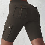 Tummy Control Butt Lifting Active Shorts High Waist Flap Pocket Workout Bermuda Cargo Running Shorts