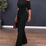 Women's Two Piece Outfits Convertible Shoulder Ruched Top and High Waisted Straight Leg Pants Set