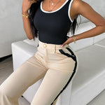 2 Piece Contrast Binding Sleeveless Slim Fit Tank Top and Striped Pants Sets Tracksuits Match Sets