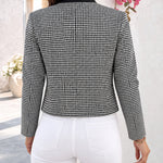 Women's Vintage Houndstooth Contrast Collar Cropped Jacket