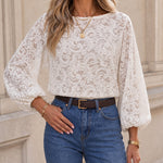 Women's Sheer Floral Lace Backless Bowknot Blouse Lantern Sleeve Crop Top