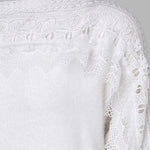 Crewneck Guipure Lace Long Sleeve Hollow Out Knit Sweaters Pullover Tops