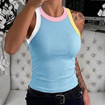 Women's Contrast Trim Ribbed Tank Top Slim Fit Sleeveless Round Neck Basic Camisole for Streetwear & Layering