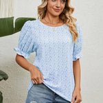 Nadorine Casual Floral Print Smocked Puff Sleeve Shirts