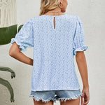 Nadorine Casual Floral Print Smocked Puff Sleeve Shirts