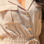 Notched Collar Sleeveless Button Front Stretchy Drawstring Waist Overalls Casual Flap Pockets Design Cuffed Jumpsuit