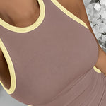 Women's Ribbed Contrast Trim Tank Top Sleeveless Crew Neck Cutout Slim Fit Stretch Casual Top