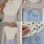 Women's Mesh Polka Dot Top Lined Sheer Long Sleeve Tee Crewneck Slim Fit Layering Under Base Top with Thumbholes