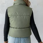 Stand Collar Sleeveless Zip Up Drawstring Hem Vest Casual Two-Way Reversible Ladies Warm Winter Padded Coat