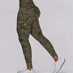 Camouflage Print High Waist Skinny Leggings with Cargo Flap Pockets Casual Pants