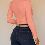Women's Lace V Neck Ruched T Shirt Slim Fit Long Sleeve Tee Casual Elegant Top