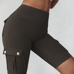 Tummy Control Butt Lifting Active Shorts High Waist Flap Pocket Workout Bermuda Cargo Running Shorts