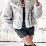 Turn-down Collar Long Sleeve Faux Fur Coat Jacket Casual Warm Fluffy Cropped Coat
