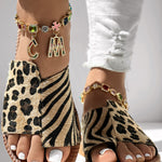 Zebra Stripe Leopard Pattern Toe Post Slippers