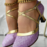 Glitter Cross Strap Buckled Latin Dance Pumps