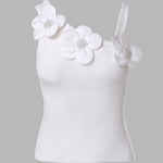 2 Pack Solid 3D Flower Tank Top Asymmetrical Neck Sleeveless Casual Ribbed Knit Camisole
