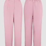 2 Pieces Outfit Turn-down Collar Turn-Up Sleeves Button Front Flap Pockets Design Top and Causal Zipper Fly Elastic Back Waist Wide Leg Pants Set