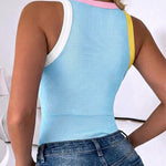 Women's Contrast Trim Ribbed Tank Top Slim Fit Sleeveless Round Neck Basic Camisole for Streetwear & Layering