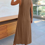 Women's Sleeveless Ribbed Knit Maxi Dress Loose A-Line Slit Tank Dress Casual Lounge Long Dress with Pockets