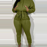 2 Pieces Outfit Drop Shoulder Kangaroo Pocket Stretchy Hem Crop Drawstring Hoodie Sweatshirt And Drawstring Elastic Waist Jogger Sweatpants Casual Tracksuit