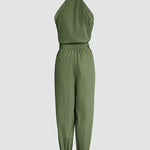 2 Pieces Outfits Sleeveless High Neck Cargo Pockets Design Top And Casual Cuffed Long Pants Set