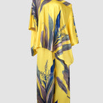 2 Pieces Outfit Plants Print Cold Shoulder Batwing Sleeve Top and Casual Wide Leg Pants Set