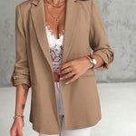 Notched Collar Roll Up Sleeve Blazer Coat