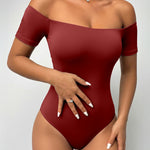 Off Shoulder Short Sleeve Minimalist Slim Fit Bodysuit