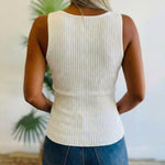 Rhinestone Decor U-Neck Sleeveless Tee Slim Fit Backless Ribbed Tank Top