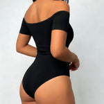 Off Shoulder Short Sleeve Minimalist Slim Fit Bodysuit