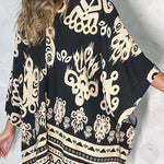Vintage Baroque Print Open Front Half Sleeve Cover-up Casual Hollow-out Back Loose Fit Cardigan