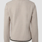 Women's Striped Knit Coat Contrast Binding Button Down Cardigan Round Neck Crop Blazer Coat with Pockets
