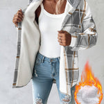 Plaid Pattern Long Sleeve Shacket Button Down Fleece Lined Hooded Jackets Warm Coat