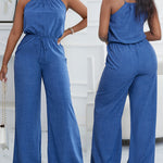 Womens Spaghetti Strap Drawstring Tied Waist Jumpsuit Casual Overalls