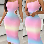 Ombre One Shoulder Cutout Ribbed Bodycon Dress
